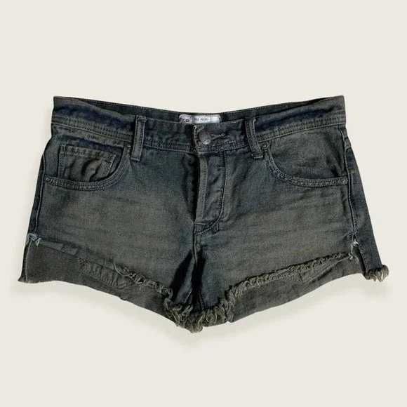 Free People Denim Cut-off Shorts in Emerald Acid Wash 25 - Picture 3 of 10